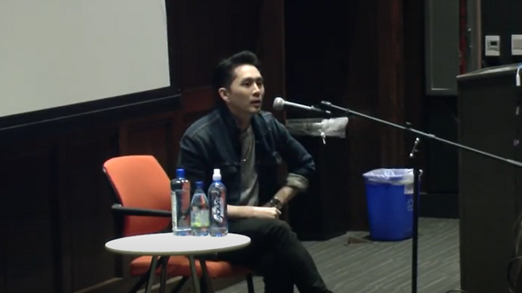 Still of Justin Chon during the lecture