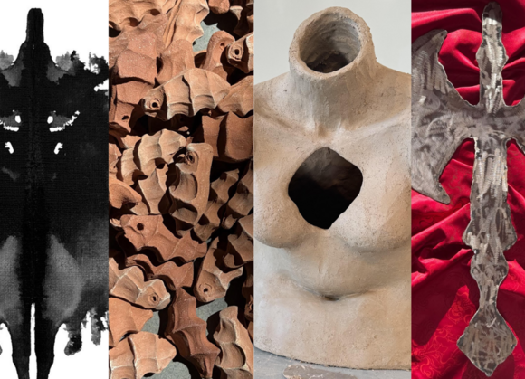 color composite image of eight artworks cropped to fit a long rectangle