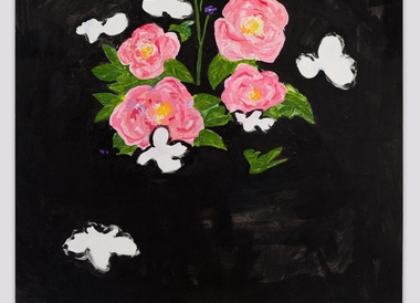 Painting of pink flowers on black background