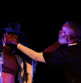 color photo of Marjani Fortè-Saunders and Everett Saunders in performance