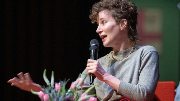 profile medium image of Miranda July speaking to an audience