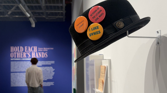 Jeanne Córdova's hat on display at OXY ARTS.