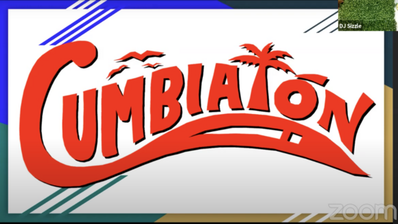 Bright red text of the word "Cumbiatón."
