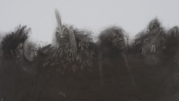 Acrylic greyscale painting "I Am Everywhere (Sassafras)" by Sydney Cain