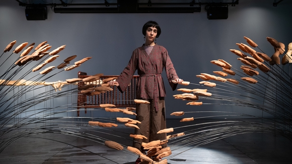 full-body color portrait of Roksana Pirouzmand in the OXY ARTS exhibition