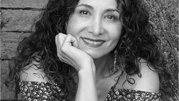 black & white close-up portrait of Sholeh Wolpé