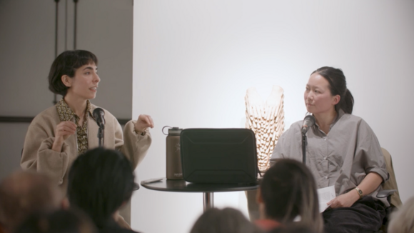 color video still from the audience of Roksana Pirouzmand & Candice Lin in conversation