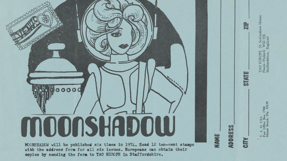 Archival image, black drawing on light blue background