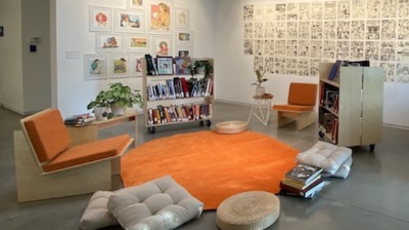 Oxy Arts Community Room with books and chairs