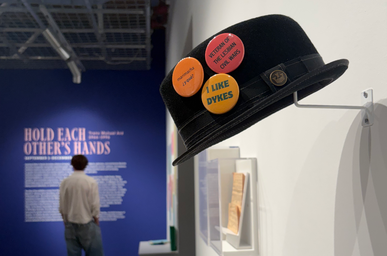 Jeanne Córdova's hat on display at OXY ARTS.