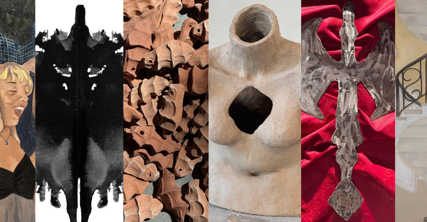 color composite image of eight artworks cropped to fit a long rectangle