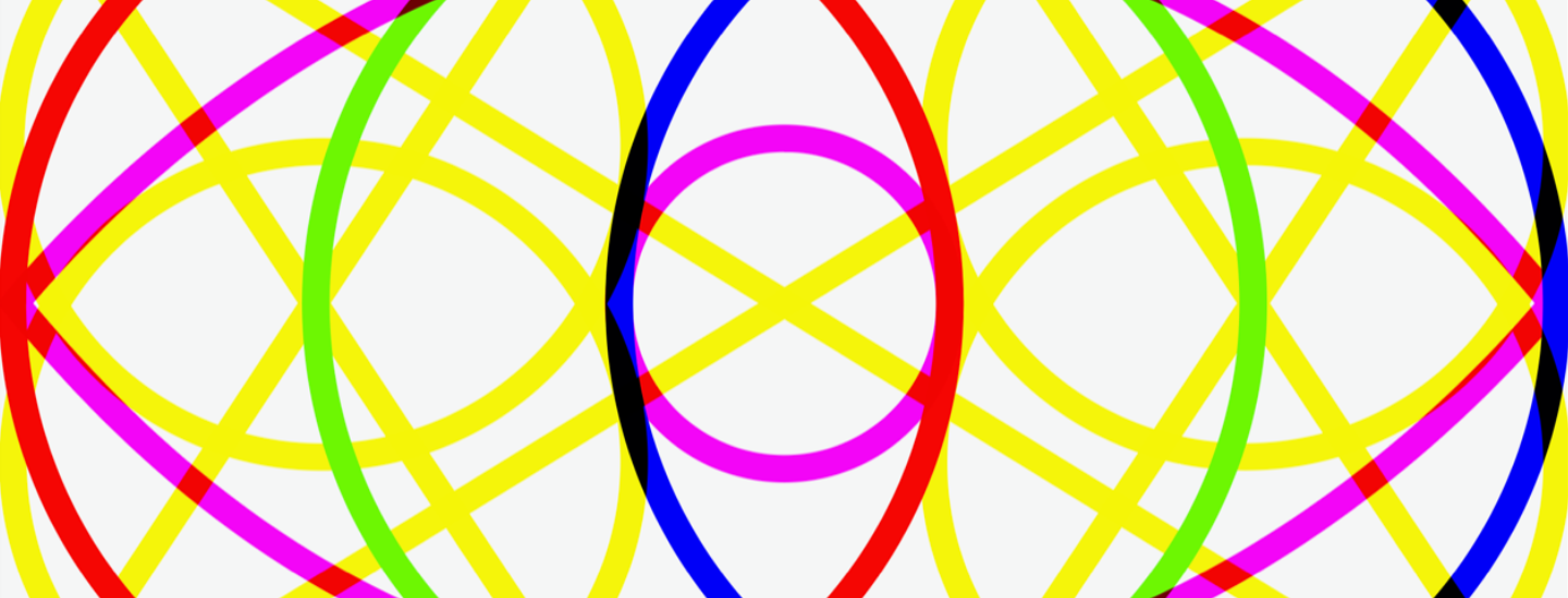 Colorful graphic that includes a series of differently sized circles overlapping intersecting yellow lines.
