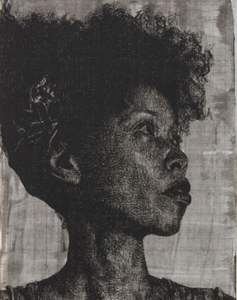 oil paint drawing of a woman's profile