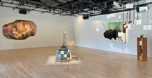 wide shot of Oxy Arts gallery with the exhibition Stretching Between on view