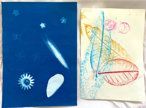 cyanotype and drawing