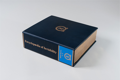 Photo of a blue leather bound book on a light grey background.