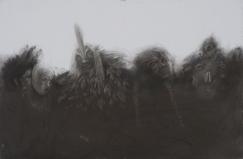 Acrylic greyscale painting "I Am Everywhere (Sassafras)" by Sydney Cain