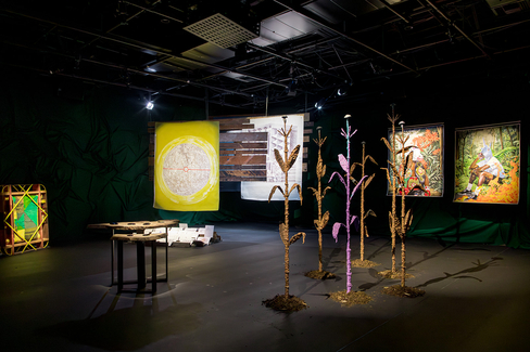 wide gallery shot of Flesh of the Forest exhibition