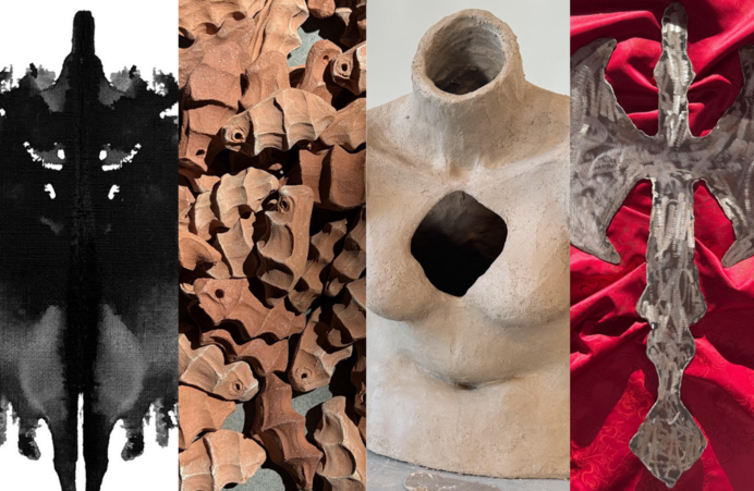 color composite image of eight artworks cropped to fit a long rectangle